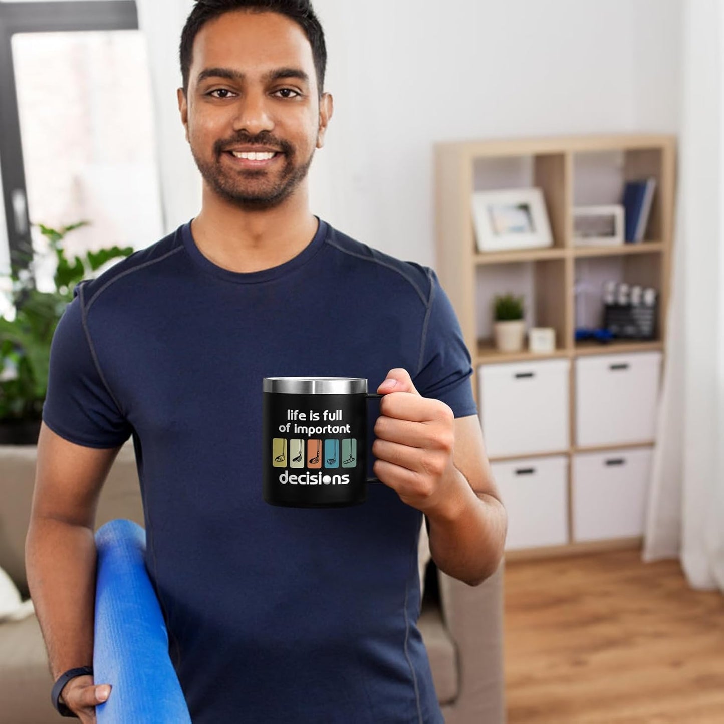 Lifecapido Golf Stainless Steel Coffee Mug, Life is Full of Important Decisions - Golf Gifts Birthday Gift Christmas Gifts Father's Day Gift for Men Dad Golfer Grandpa Boss Coworker (12oz, Black)