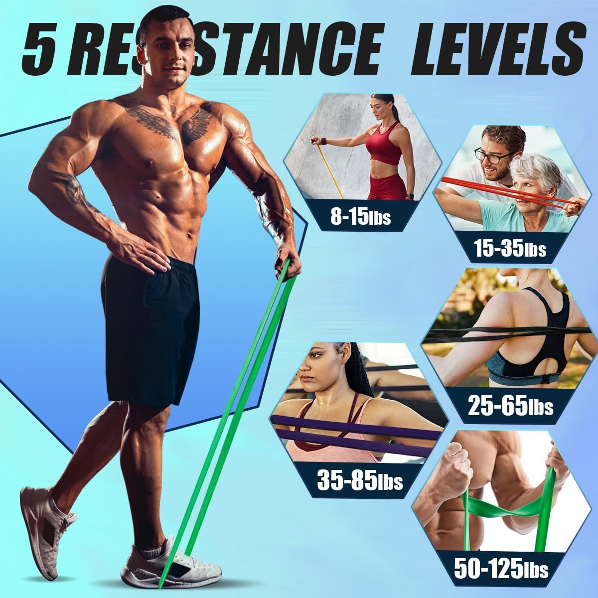 LEEKEY Resistance Bands, Exercise Bands with Handles,Pull Up Assist Bands - Band Set with Door Anchor - Bands for Working Out,Band for Men and Women Fitness Training,Home Workouts