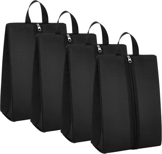 Leinuosen 4 Pack Smell Proof Shoe Cleat Bag for Travel Water Resistant Odor Absorbing Lightweight Golf Soccer Shoe Storage Organizer Pouch with Zipper for Gym Sports Work Men Women (Black)