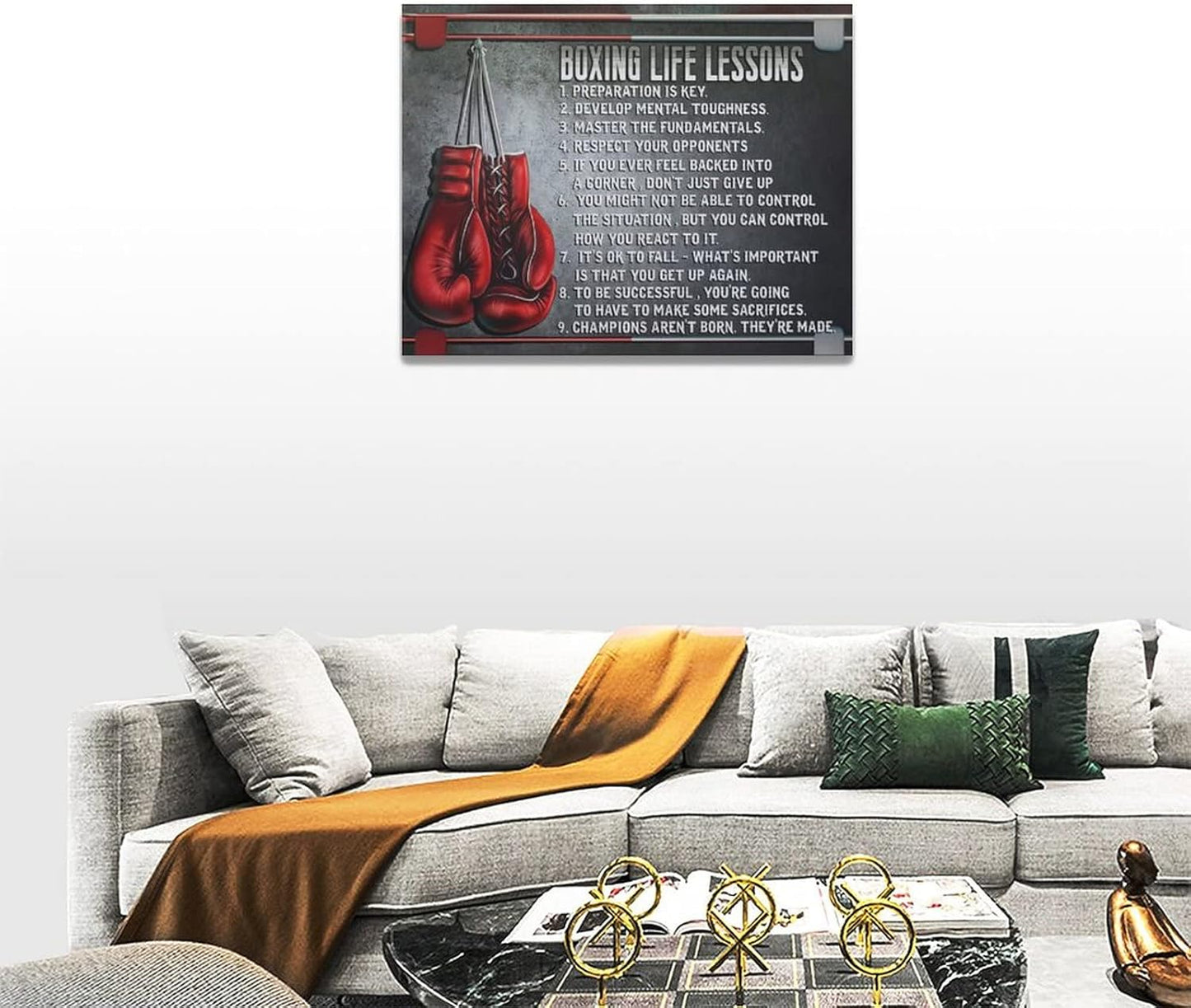 Boxing Wall Art Sports Boxing Lessons Pictures Wall Decor Motivational Quotes Boxing Gloves Canvas Painting Artwork Modern Home Decorations Framed for Bedroom Office Living Room 12"x16"