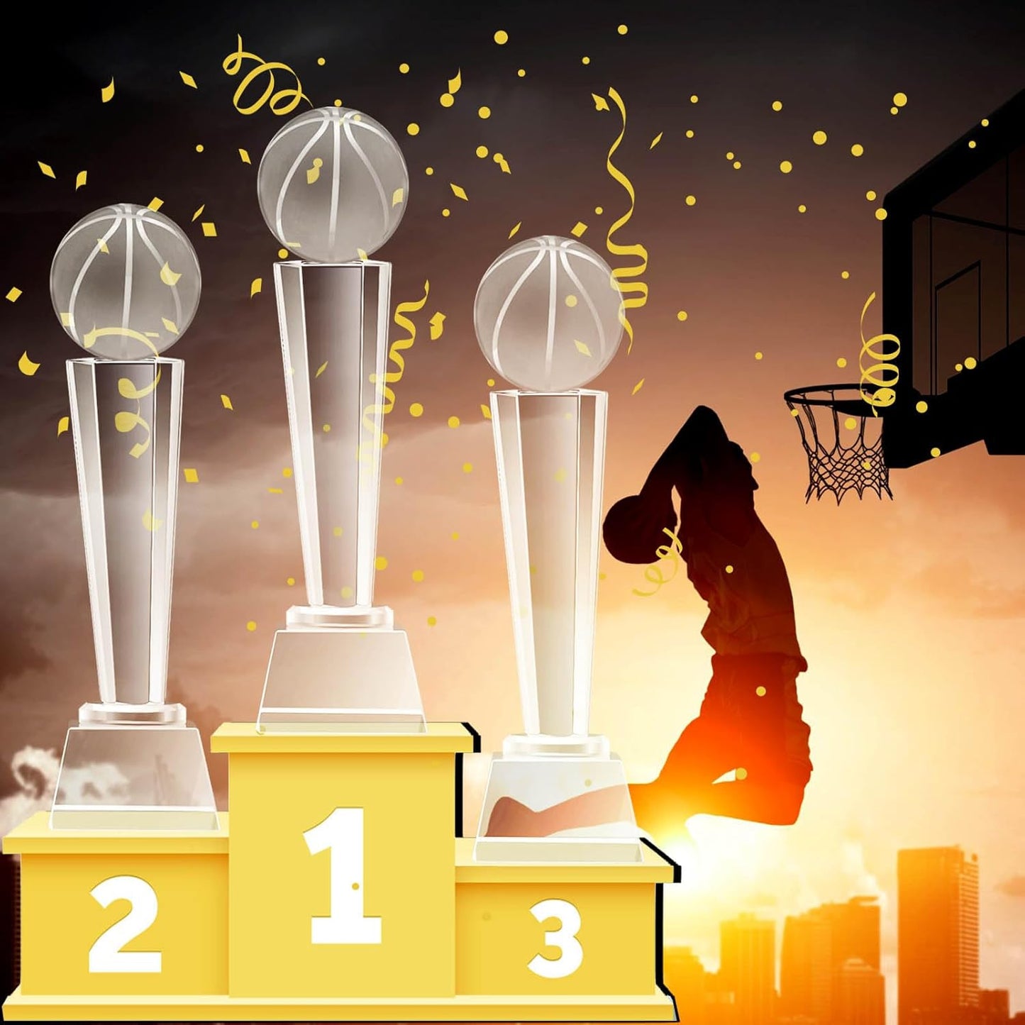 Meooeck 4 Pcs Crystal Glass Trophy with Gift Box 9.1 x 2.8 Inch Champion Award Austerity Paperweight for Desktop Large Table Decor for Tournaments Sports Competitions Parties Adults