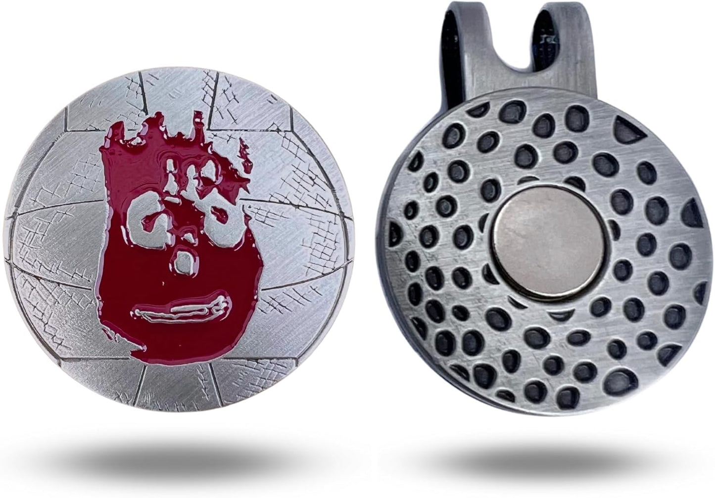 Full Metal Markers Wilson Volleyball Cast Away Unique Magnetic Metal Golf Ball Marker Accessory with Hat Clip for Men and Women