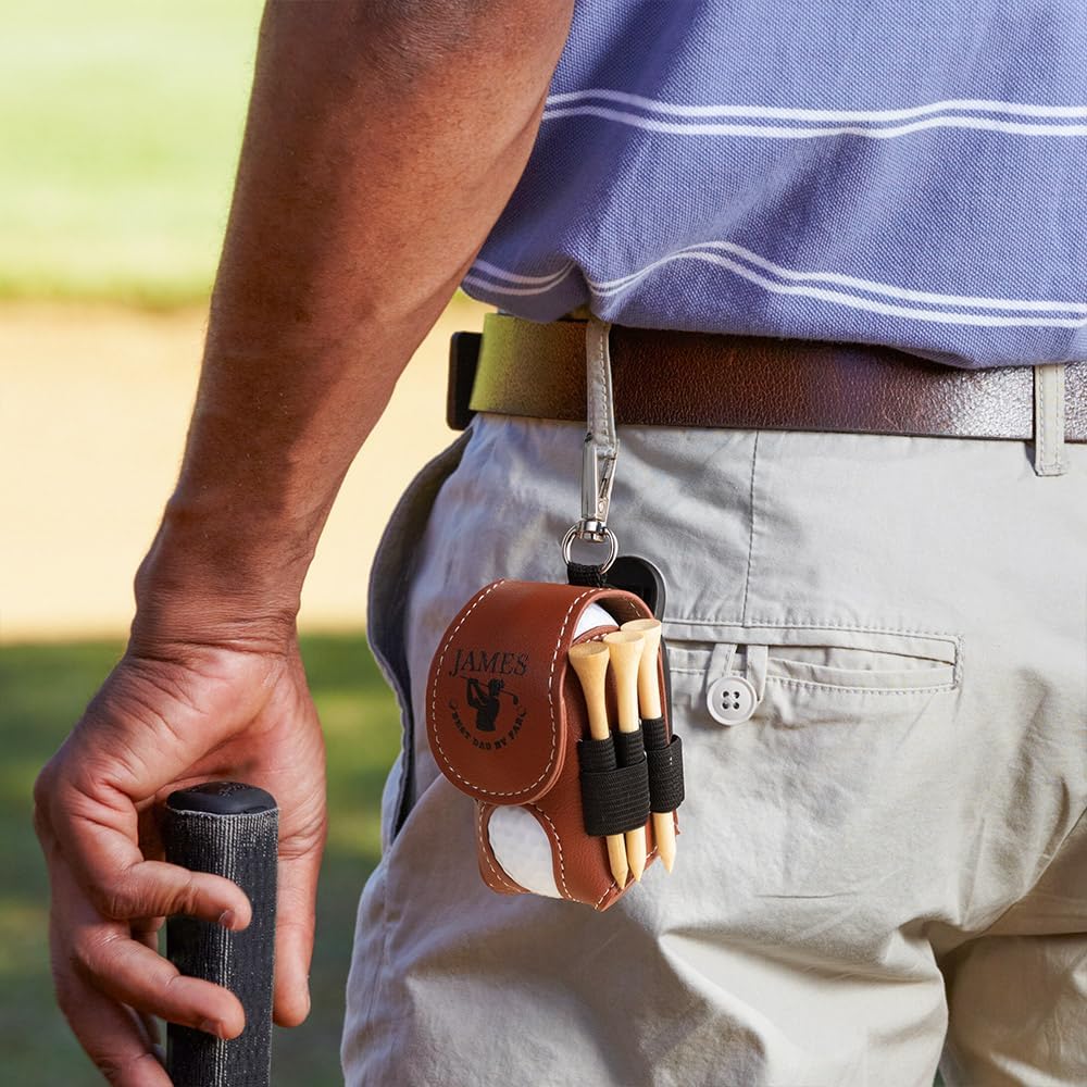 Custom Name Golf Ball Holder with Clip Leather Personalized Monogram Golf Tee Holder for Golf Bag Waist Golf Ball Tee Pouch Bag Gifts for Golfers Men Women