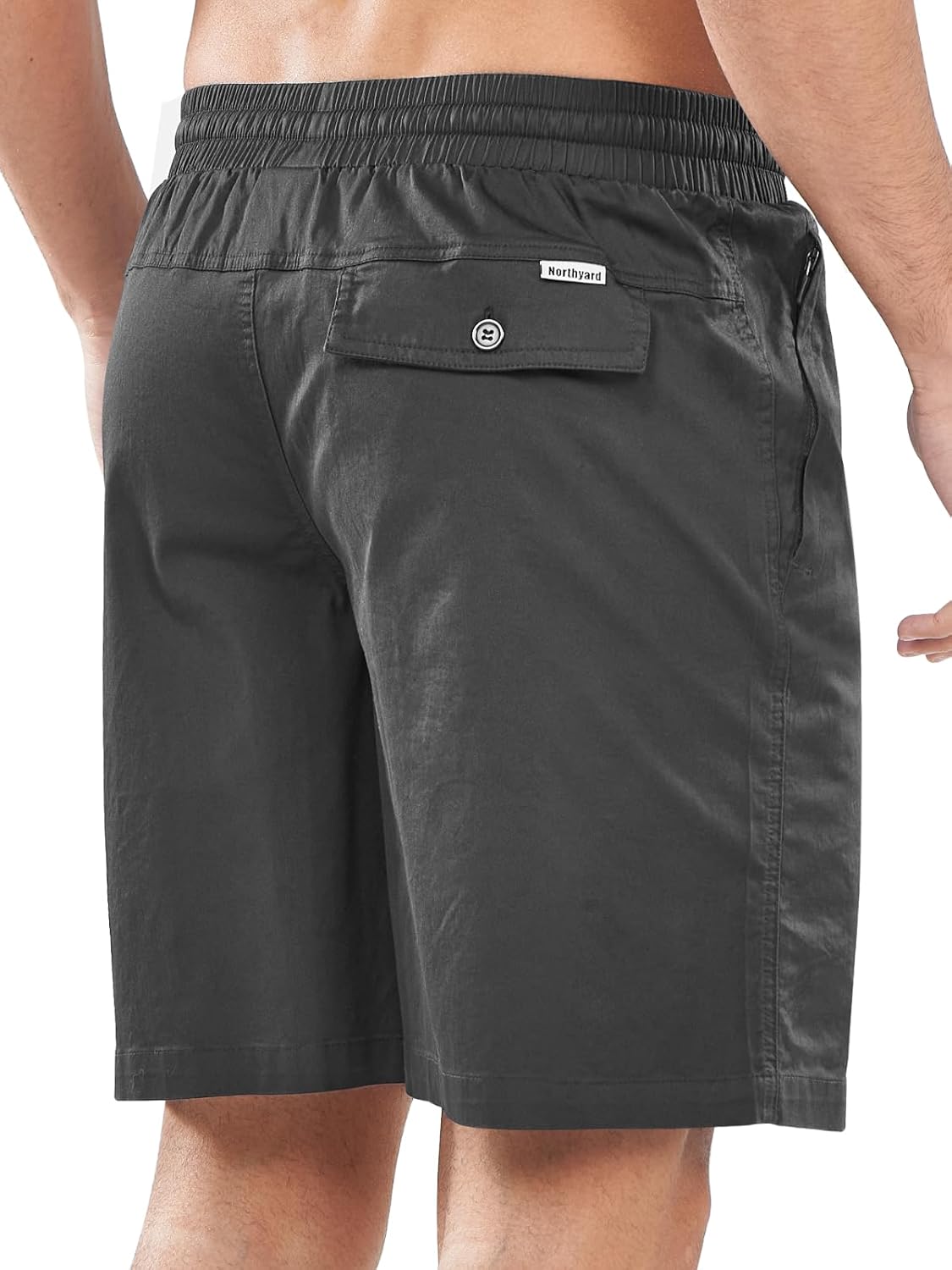 NORTHYARD Mens Casual Shorts-Cotton 9" Golf Hiking Drawstring Elastic Waist Work Shorts with Zipper Pockets