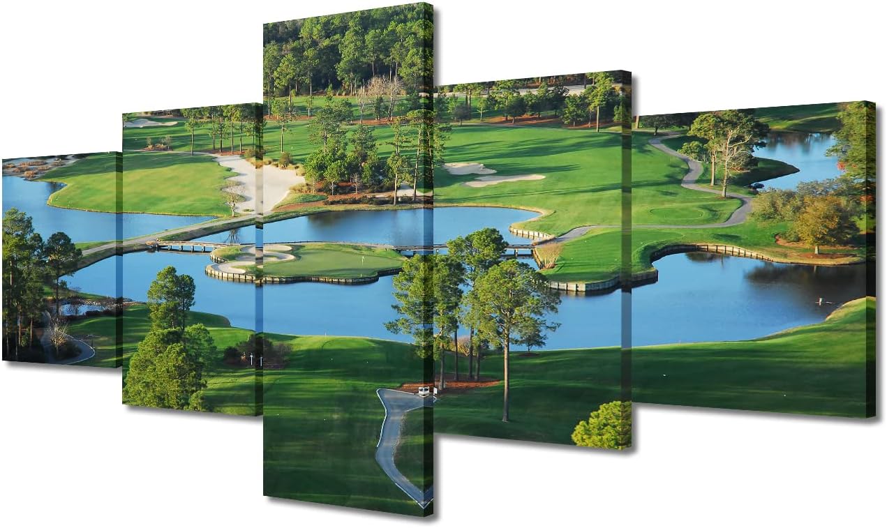 King's North Golf Course, Myrtle Beach National Club Pictures Canvas Prints Wall Art Office Paintings Home Decor Wall Art Pictures for Living Room 5 Panel Poster Framed Ready to Hang - 50"W x 24"H