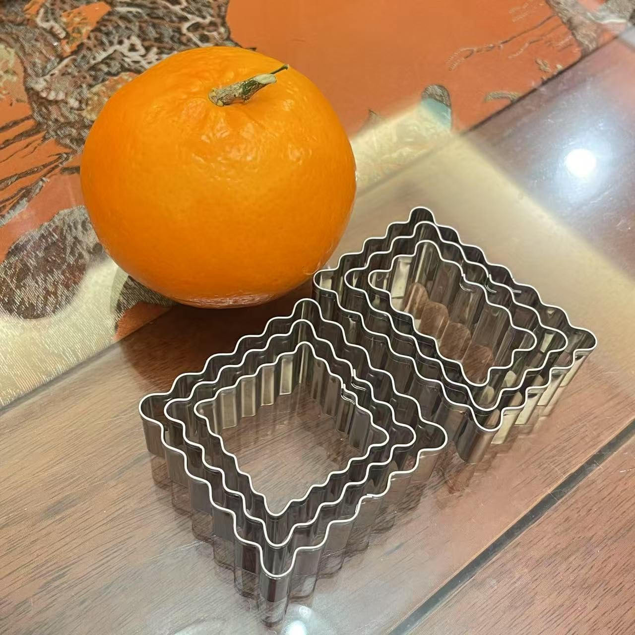 Doczen 6Pcs Scalloped Cookie Cutter Set, 2 Inch Square & 2.5 Inch Small Rectangle, Jagged Edge Design