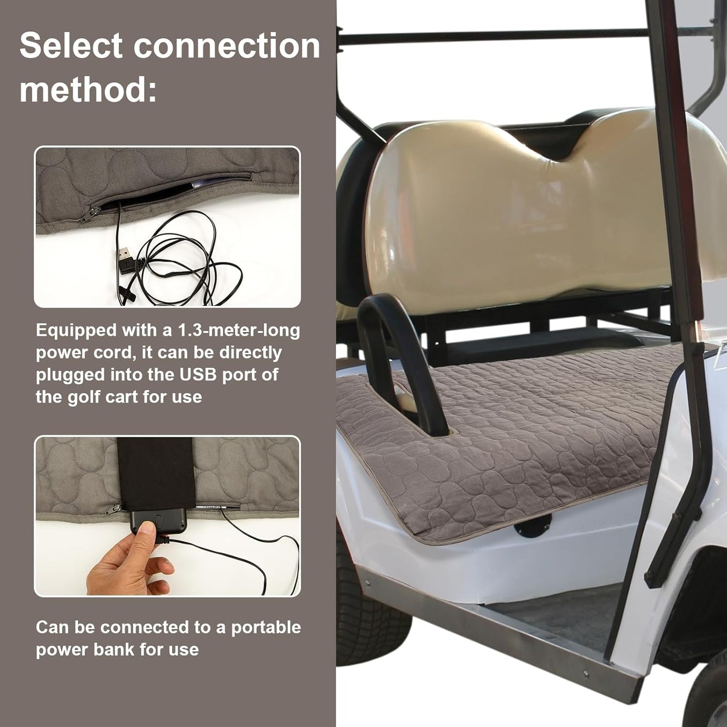 TUYU Heated Golf Cart Seat Cover,Non-Slip Winter Golf Cart Seat Warmer Towel Blanket for 2-Person Seats Club Car, Golf Cart Accessories Gift for Men.52 * 32 inch. Keeps Warm and Clean