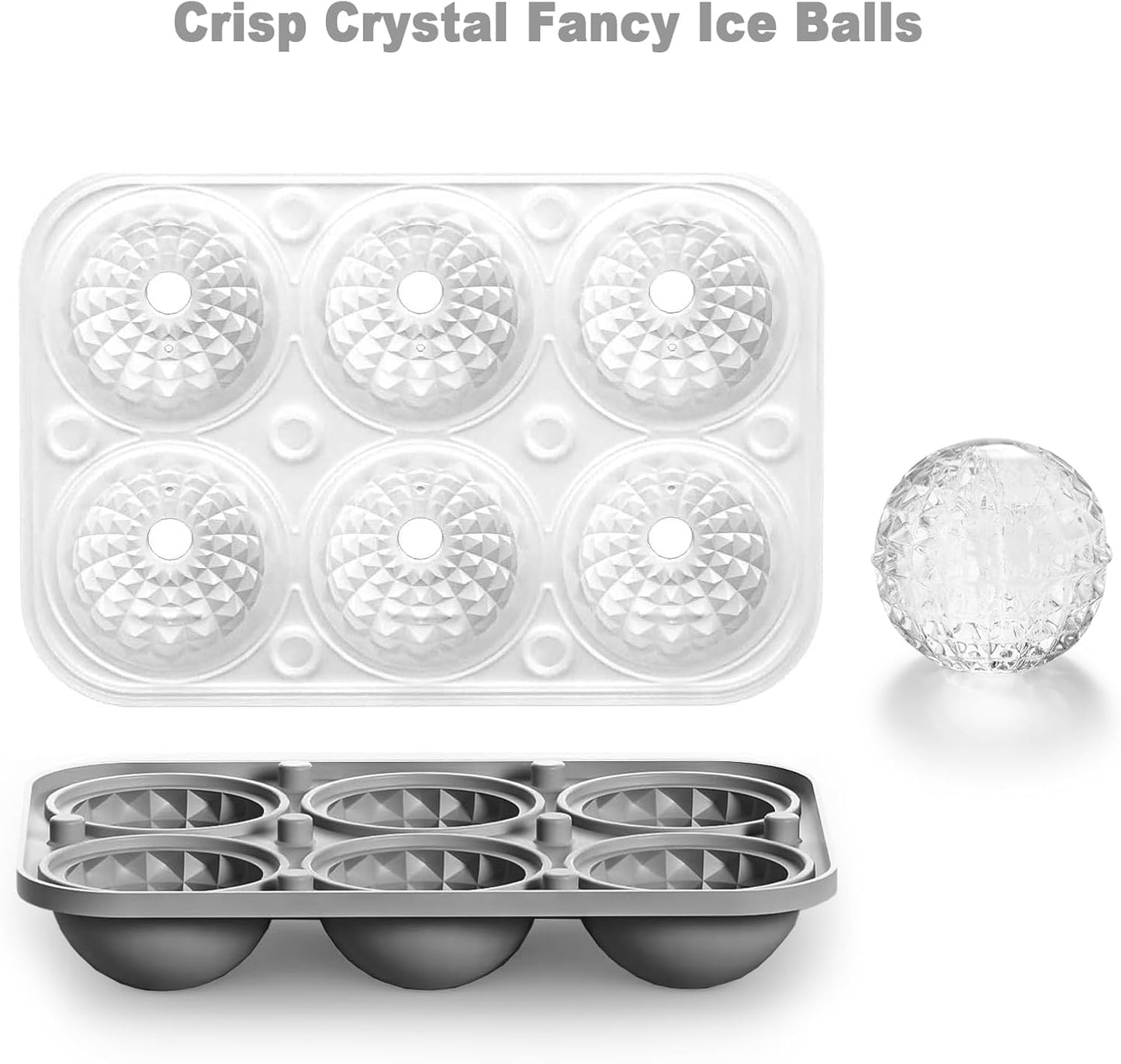 Nax Caki 3D Ball Crystal Ice Cube Tray, Large Ball Silicone Fun Shapes Whiskey Ice Mold with Funnel for Cocktails, Bourbon,Brandy, Whiskey Gifts for Men