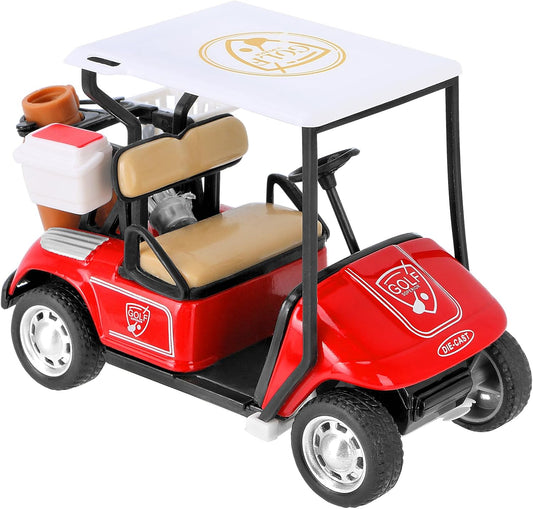 Golf Decor for Golf Party, Miniature Golf Cart Model with Accessories, Red and White, Die-Cast Collectible Golf Cart Decoration