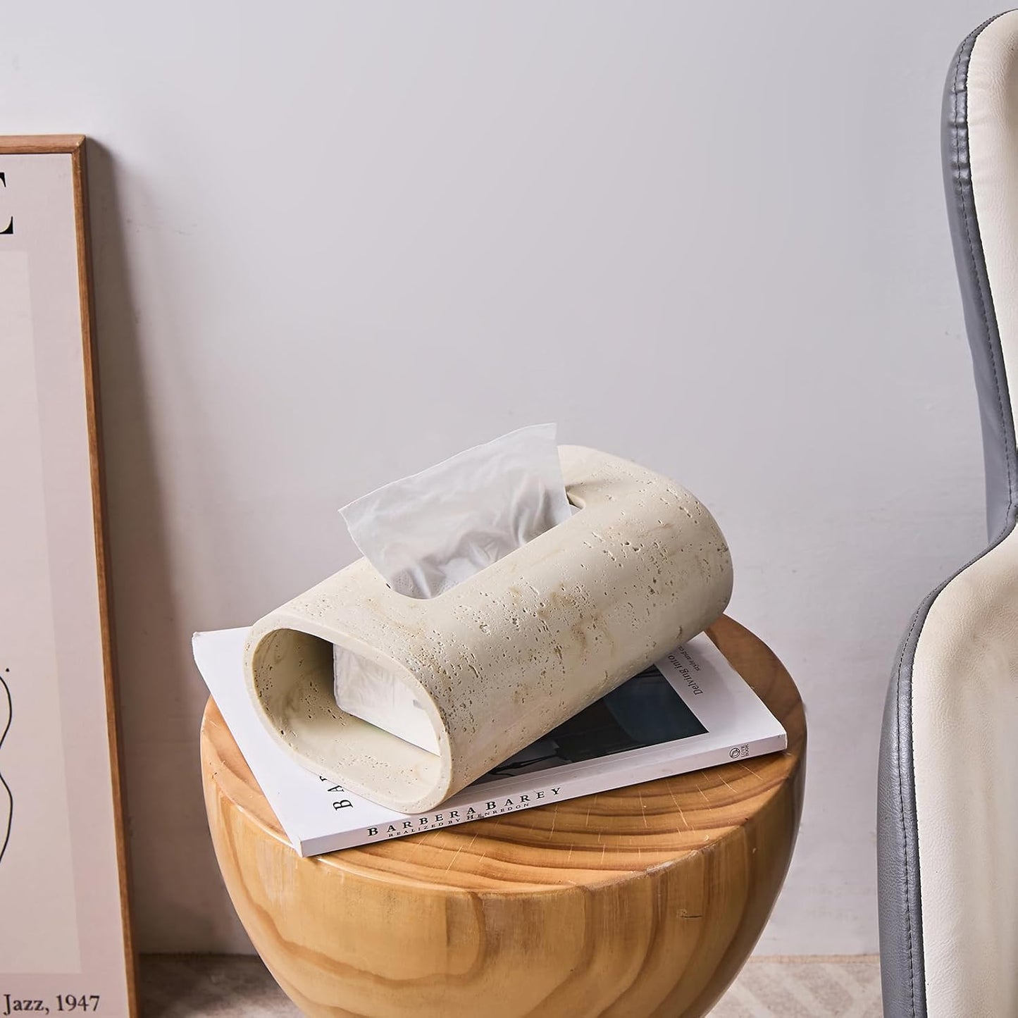 Natural Travertine Textures Tissue Box Holder Rectangle, Resin Facial Tissue Holder Cover, Decorative Bulk Tissue Paper Dispenser for Bathroom Kitchen Bedroom Living Room Office (Beige)