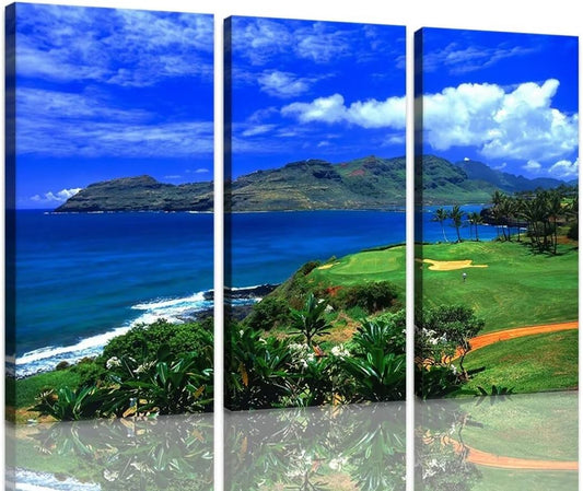 chenchenArt Lagoons Golf Course Wall Art for Living Room Bedroom Home Decorations Golf Course Pictures Posters Canvas Prints Modern Artwork Framed Ready to Hang(14''W x 28''H x3)