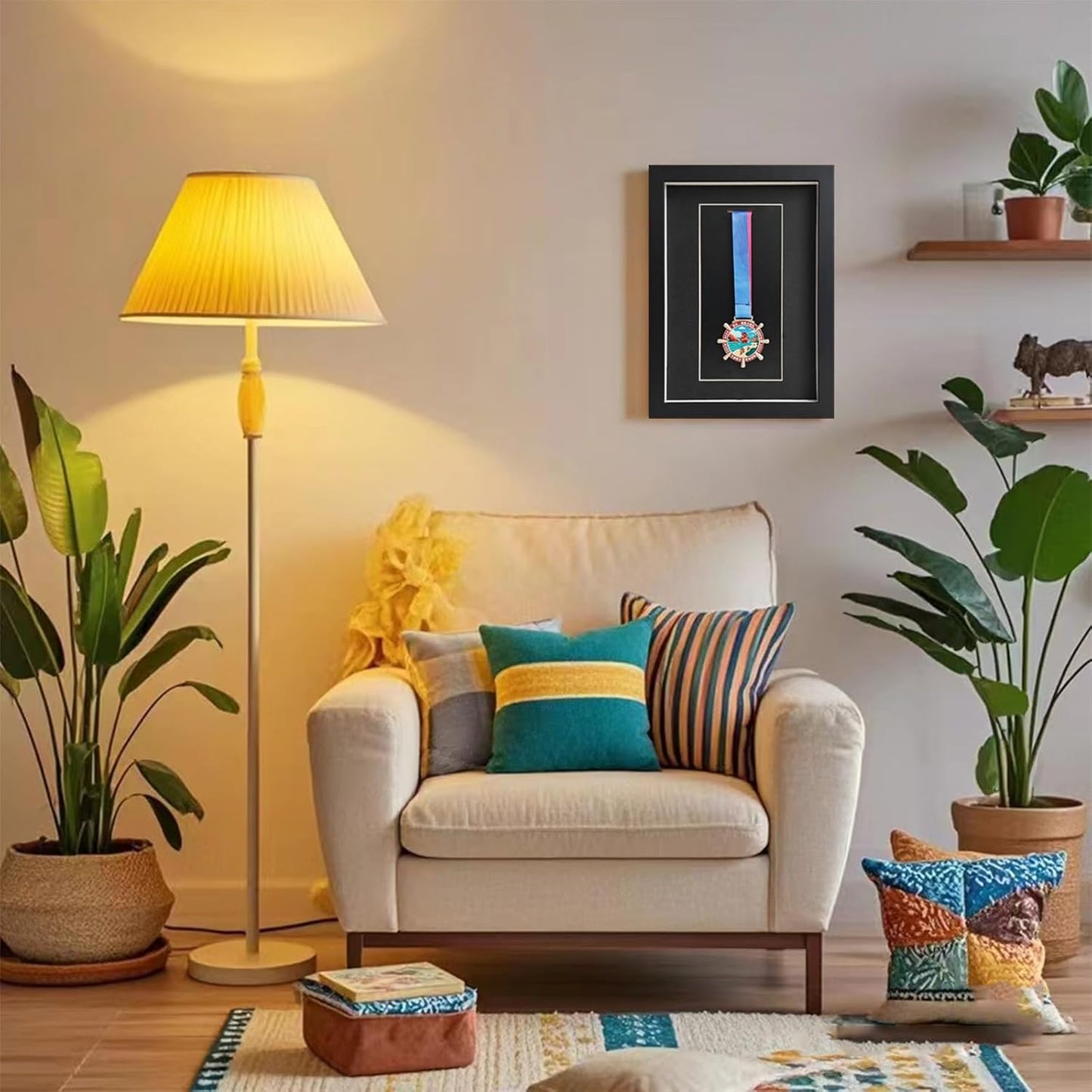 Black Solid Wood Medal Display Case – Shadow Box for Military Medals, Sports Awards, Badges, Certificates & Photos – Wall Mounted or Desktop Glass Frame