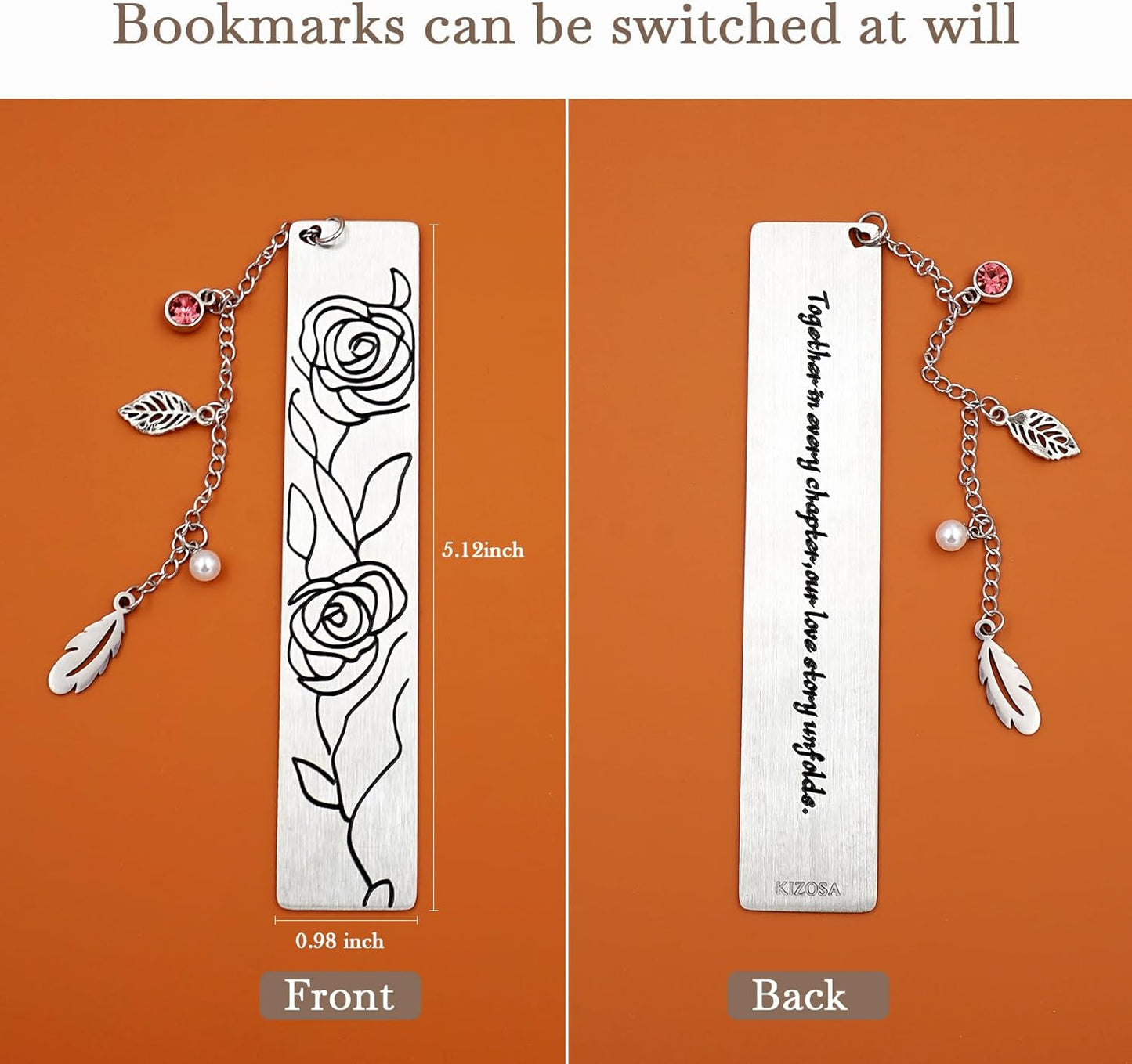 Metal Bookmark Gifts for Women Men,Book Marks for Reading,Bible Bookmarks,Friends Teacher Birthday Valentines Mothers Fathers Day Christmas Book Lovers Gift (04-Rose Bookmark)