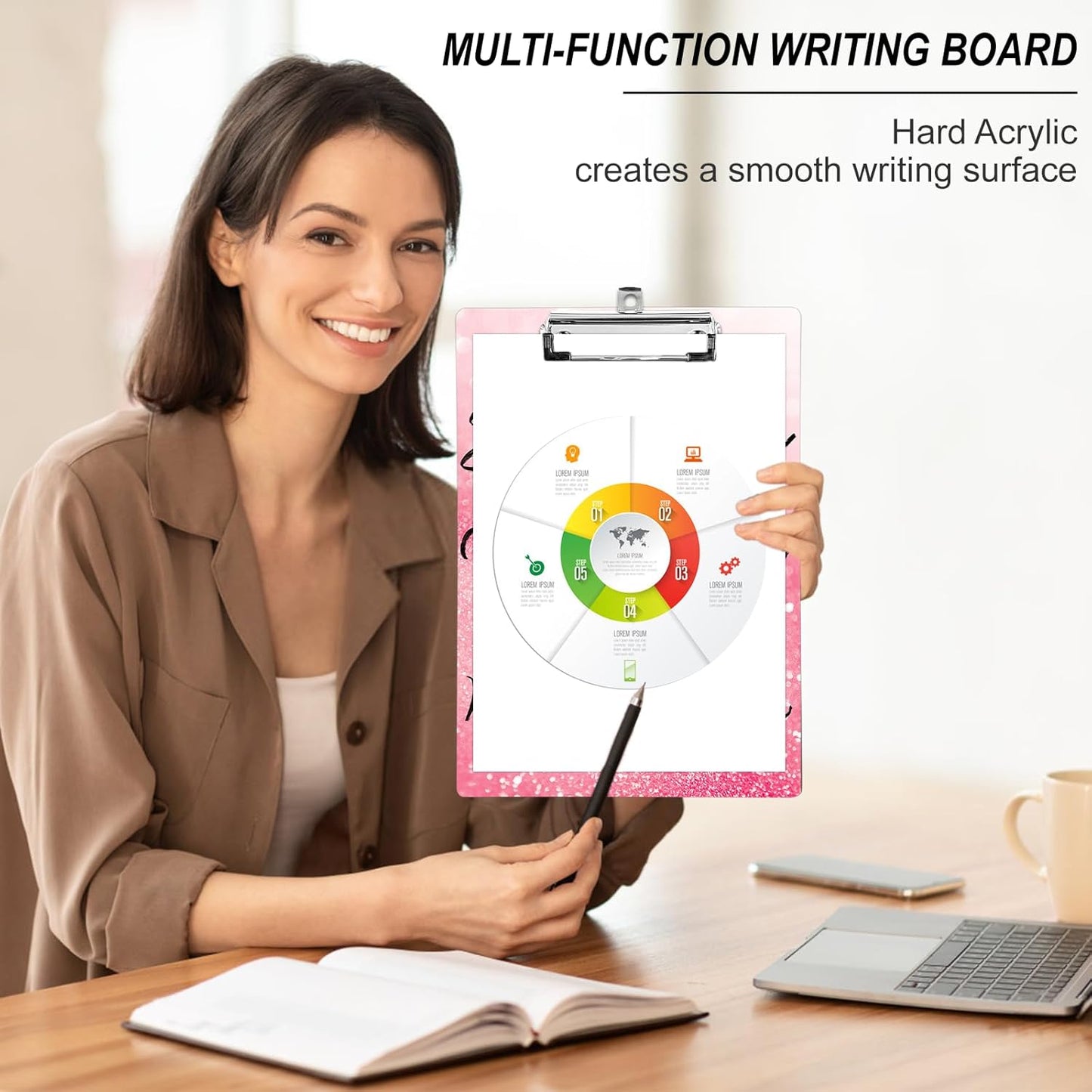 Plastic A4 Clipboards, Cute Fashion Clipboard Decorative, 12.2" x 8.7" Standard A4 Size Clipboards, Plastic Acrylic Clipboard for Teacher, Social Worker, Students,Women, Office Supplies (Positive)