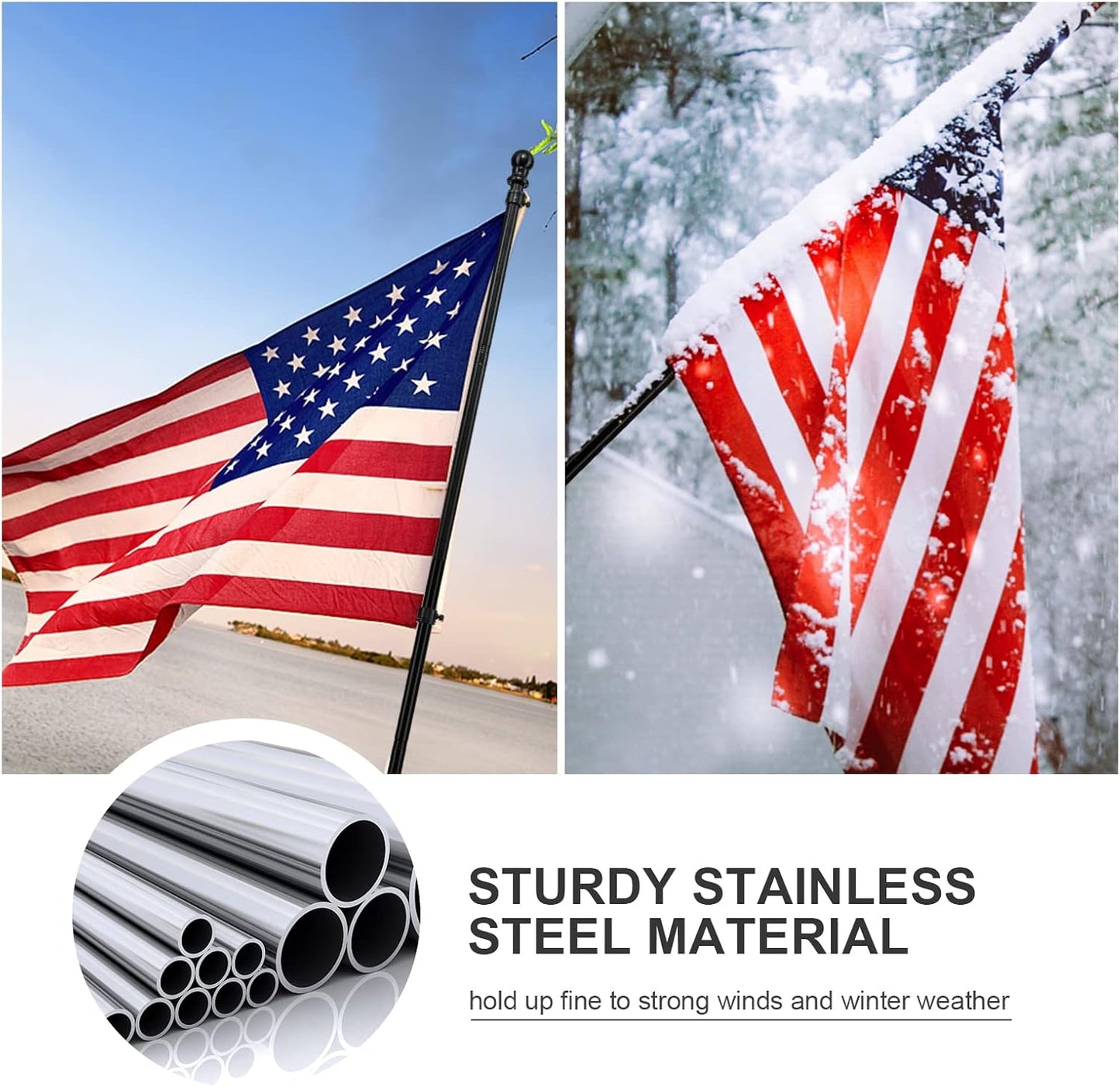 COCONUT Flag Pole for House, 5FT Black Stainless Steel Wall Mount Flagpole Suitable for 3x5 American Flags, Perfect for Yard Truck Porch Boat (Flag Pole Only)