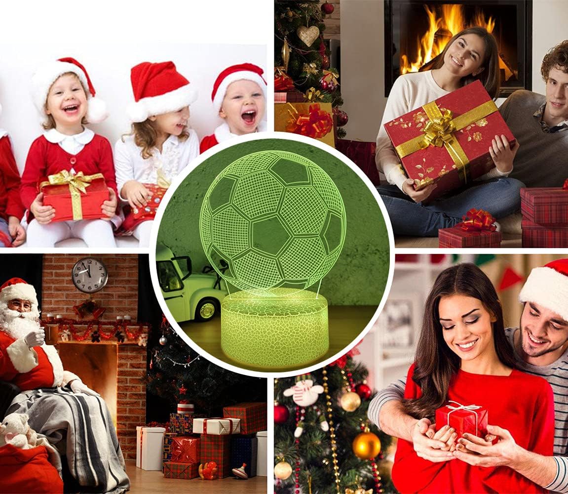 i-CHONY Soccer Gifts Night Light for Kids,Soccer 3D Illusion Lamp 16 Colors Dimmable Bedroom Decor Bedside Lamp,with Remote & Smart Touch,Birthday Xmas Idea Gift for Boys Girls Kids