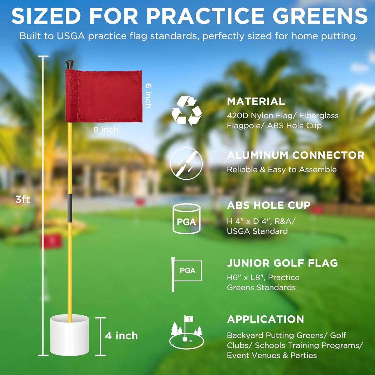 KINGTOP Golf Flagstick Mini, Putting Green Flag for Yard, All 3 Feet, Double-Sided Numbered Golf Flags, Golf Pin Flag Hole Cup Set, Portable 2-Section Design, Gifts Idea