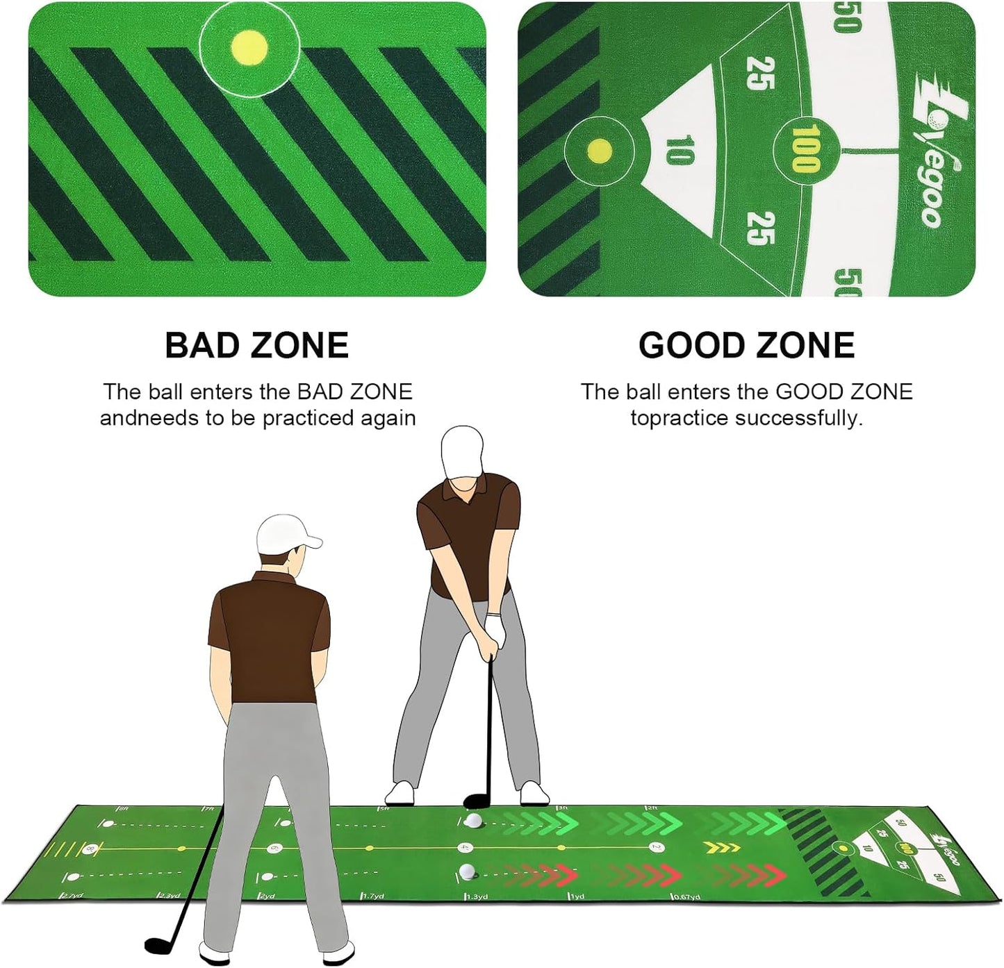 Golf Practice Mat with Alignment Mirror - 20 in X 120in Golf Putting Mat Training Aid Mat, Anti-Slip Backing Golf Putting Green for Indoor/Outdoor