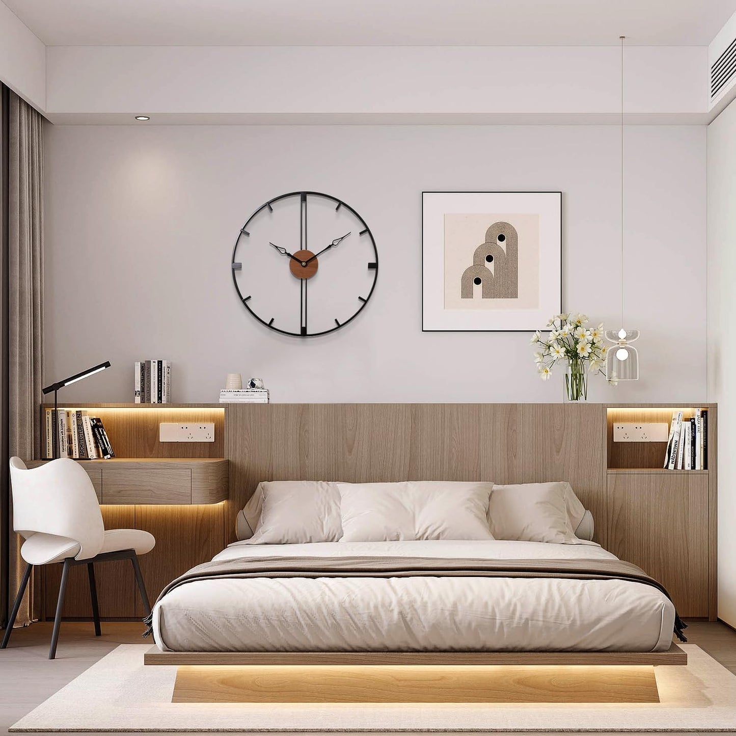 Metal Wall Clock Art for Living Room Decor Modern Mid Century Large Silent Kitchen Big Wall Clock for Bedroom Decorative Office Non Ticking Battery Operated Wall Watch 24 Inch