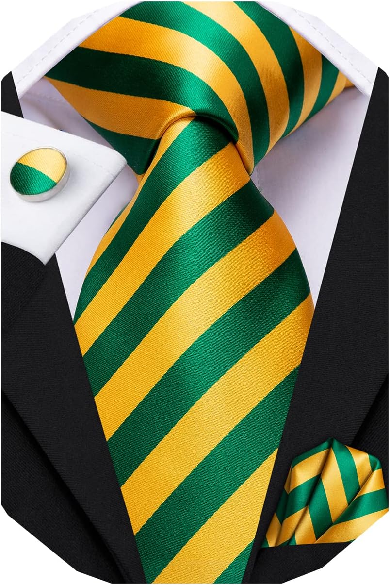 Dubulle Mens Paisley Striped Tie WOVEN Necktie for Men and Handkerchief Cufflinks Set Wedding Formal Business