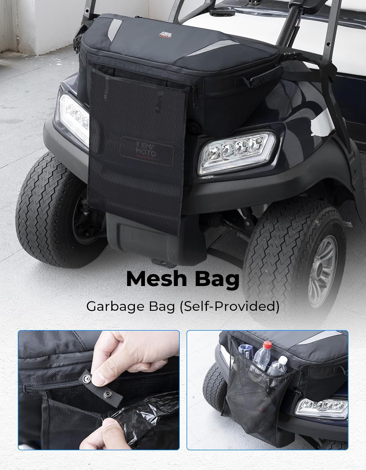 KEMIMOTO Golf Cart Cooler Bag, Fits 20-30 11oz Cans, Insulated with Drain Plug, Reflective Finish, Handy Pockets, Golf Cart Accessories Gifts for Golfers Men, Compatible with EZGO Club Car