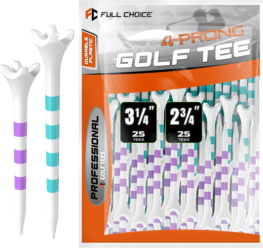Professional Plastic Golf Tees 100 Pack (3-1/4" or 2-3/4"), Enhanced Durability & Stability, Engineered to Minimize Friction and Side Spin
