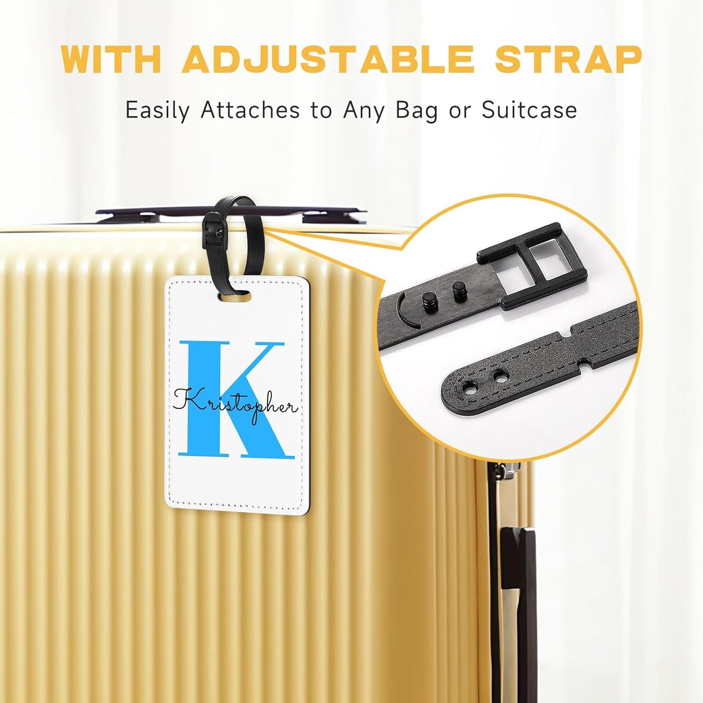 Personalized Leather Luggage Tags for Suitcase, Custom Golf Bag Tag Travel Labels Name Identifiers with Strap for Women Men Customized Your Own Text Photo Logo