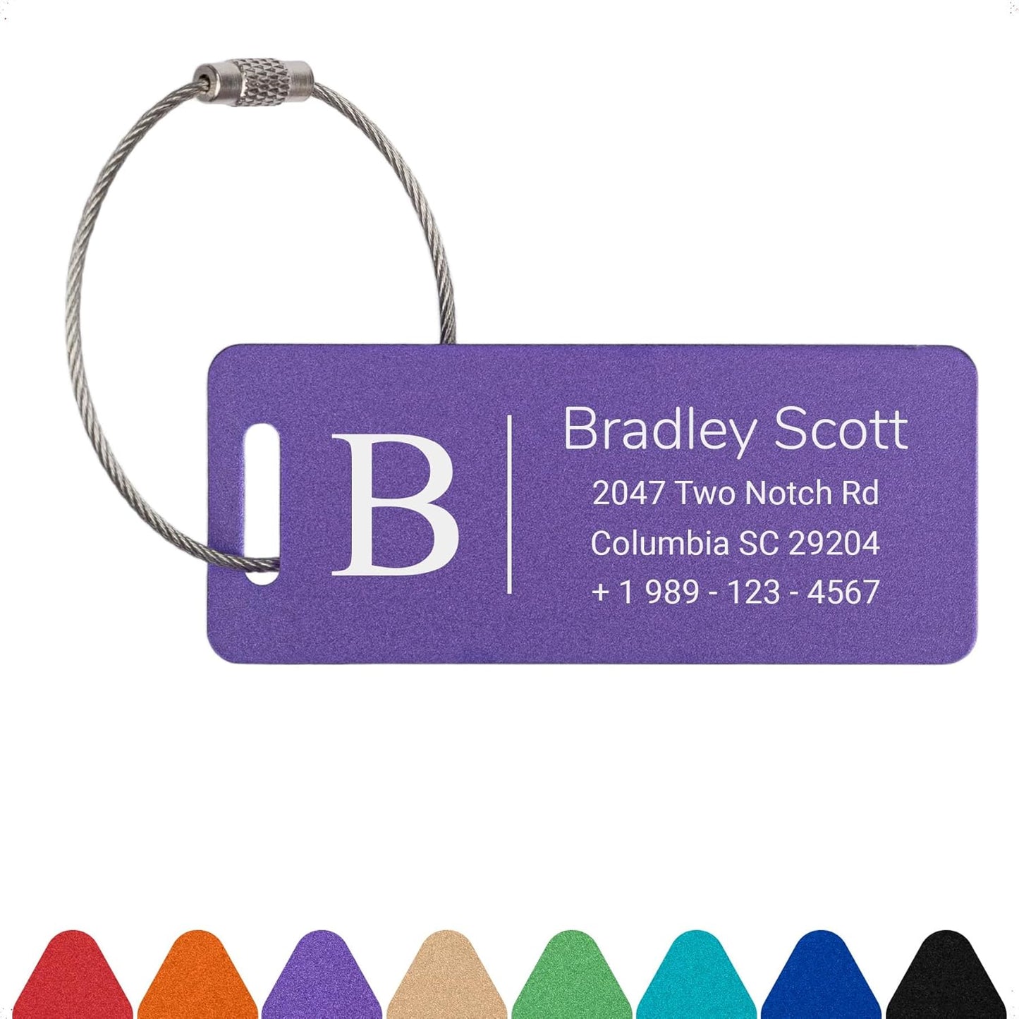 Personalized Luggage Tags for Suitcases Custom Metal Name Tags for Backpacks Bags Travel - Small (Purple)