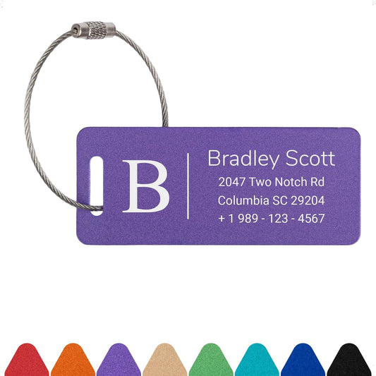 Personalized Luggage Tags for Suitcases Custom Metal Name Tags for Backpacks Bags Travel - Small (Purple)