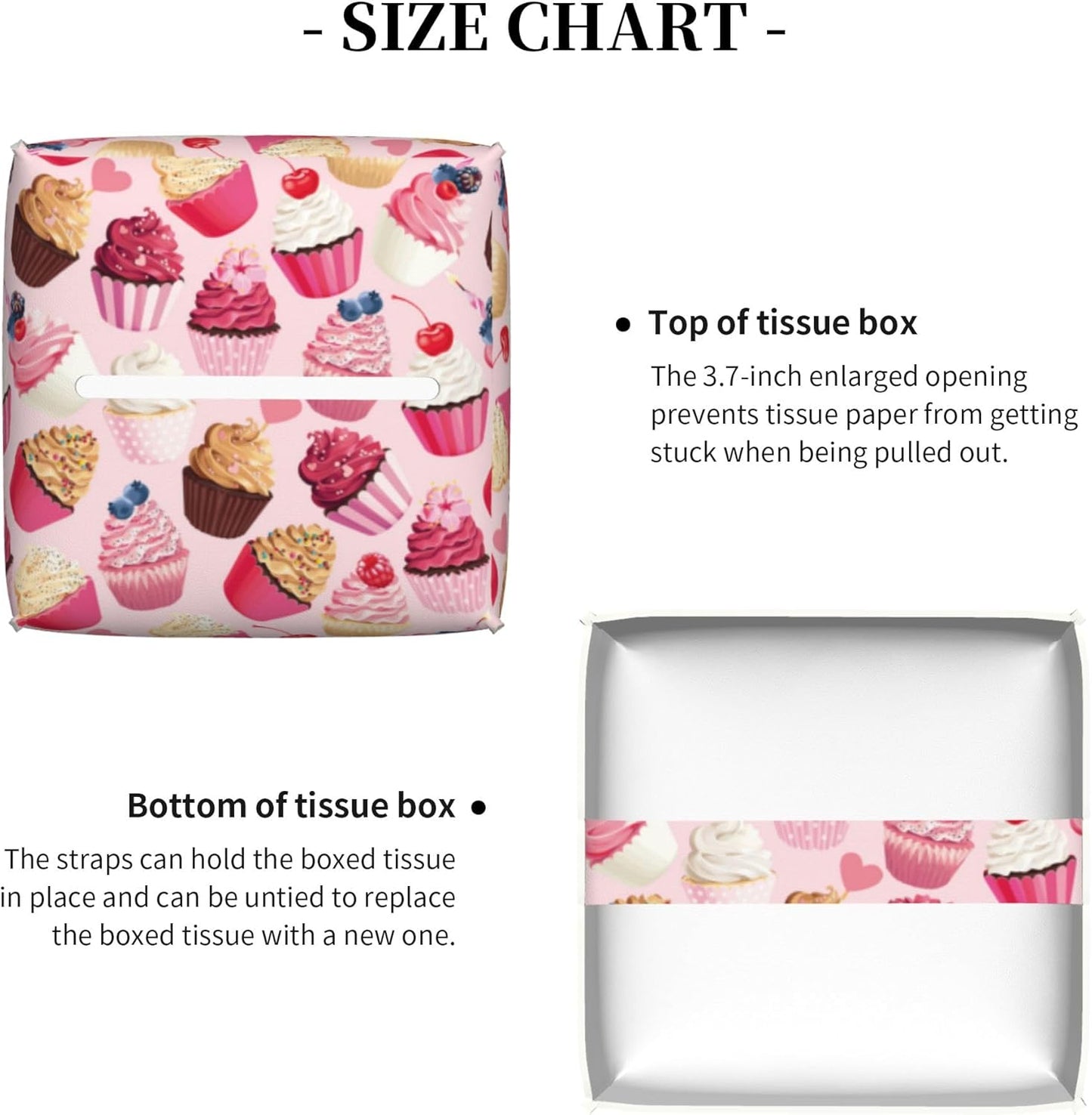 Tissue Box Holder Delicious Cupcakes Tissue Box Cover Square Leather Tissue Holder Organizer Portable Decorative Facial Paper Case for Home Office Bathroom Vanity Countertop