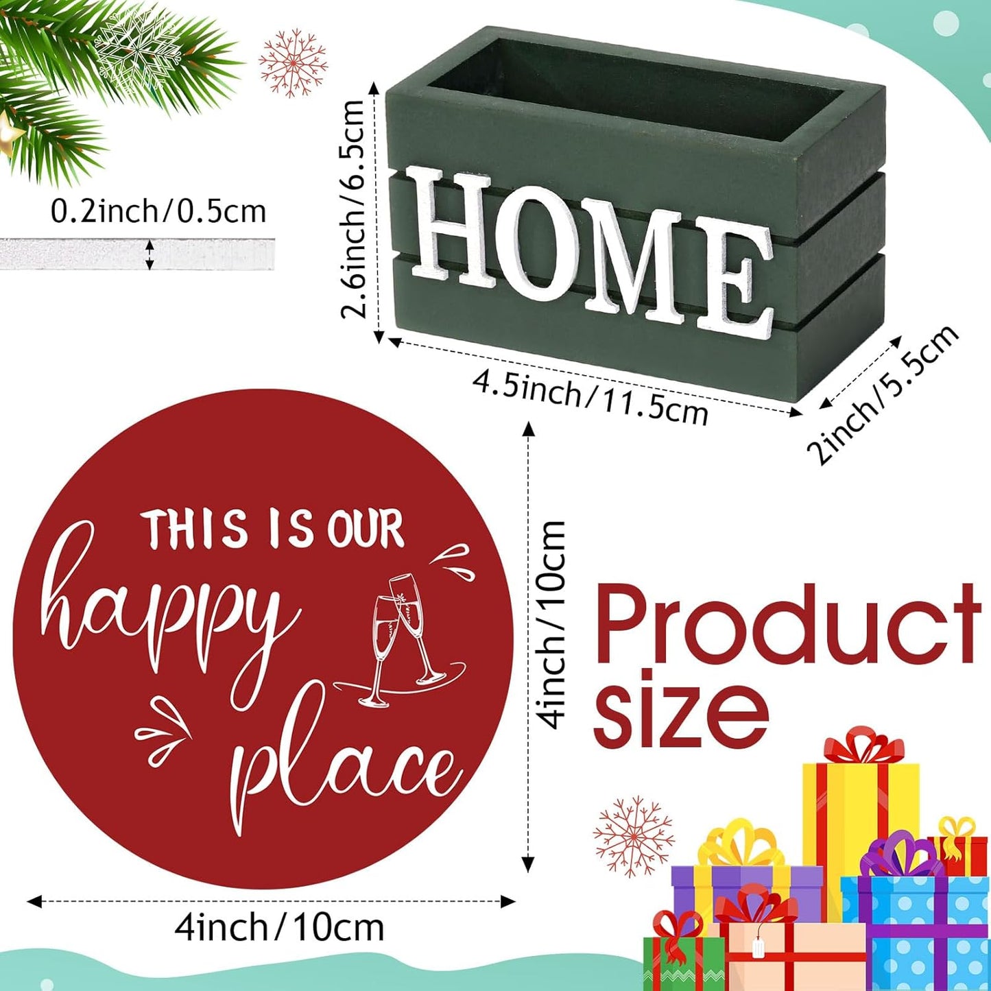 Queekay Housewarming Gifts for Home Decoration Wooden Heart Coasters for Drinks 6 Set Farmhouse Coasters with Holder Funny for Family Coffee Table Protection, 4''(Red,Green)