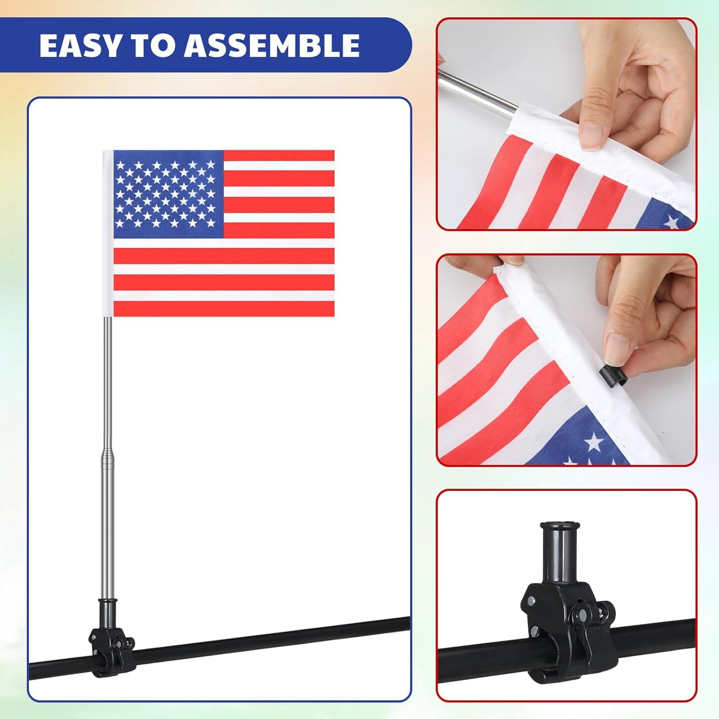 Hicarer 2 Set Reflective Golf Cart Flag Pole Kit Golf Cart Flag Holder Accessories Orange Safety Mount with Reflective Stripe Adjustable Height Flagpole Wheelchairs