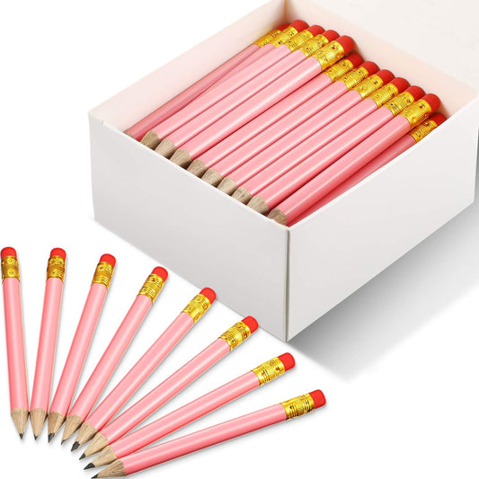 Outus 72 Pieces Golf Pencils Half Pencils with Eraser Mini Bulk Short #2 HB Pre Sharpened for Bridal Shower Wedding Office(Pink)