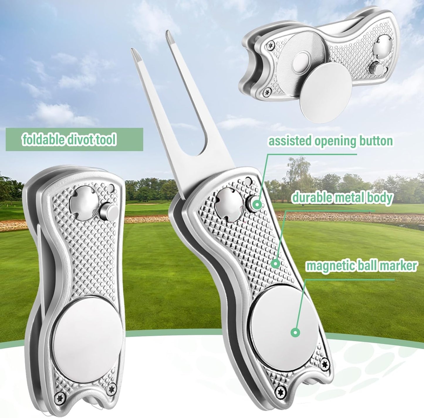 Liliful 12 Pcs Golf Accessories Kit, Include Golf Ball Bag with Hook Towel Tees Magnetic Ball Marker Divot Tool Cleaner Brush for Women Man Gifts