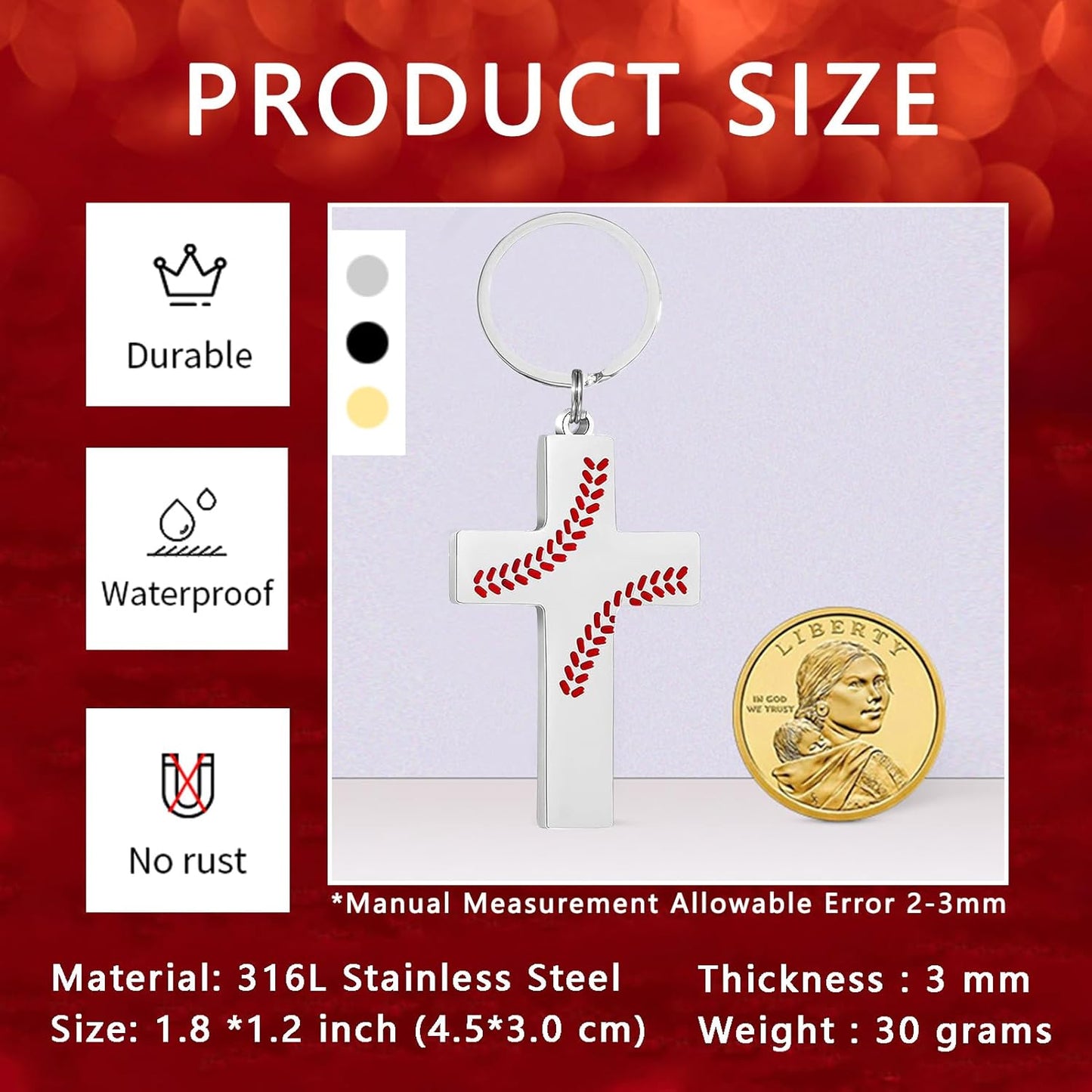 Football/Baseball/Soccer/Basketball Cross Keychains for Men First Communion Baptism Confirmation,Mens Gifts