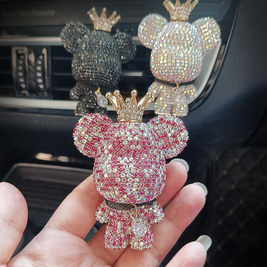 Handmade Bling Rhinestone Bear Car Air Freshener Cute Ornaments Car Vent Clips Accessories Perfume Clip Aromatherapy Diffuser Fragrance Cotton Pad Car Interior Decoratio Women Girl (AB Pink)