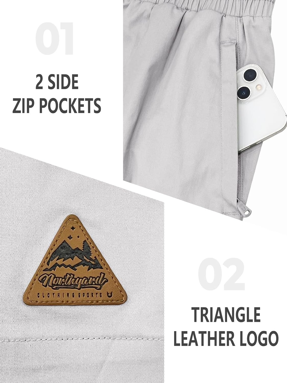 NORTHYARD Mens Casual Shorts-Cotton 9" Golf Hiking Drawstring Elastic Waist Work Shorts with Zipper Pockets