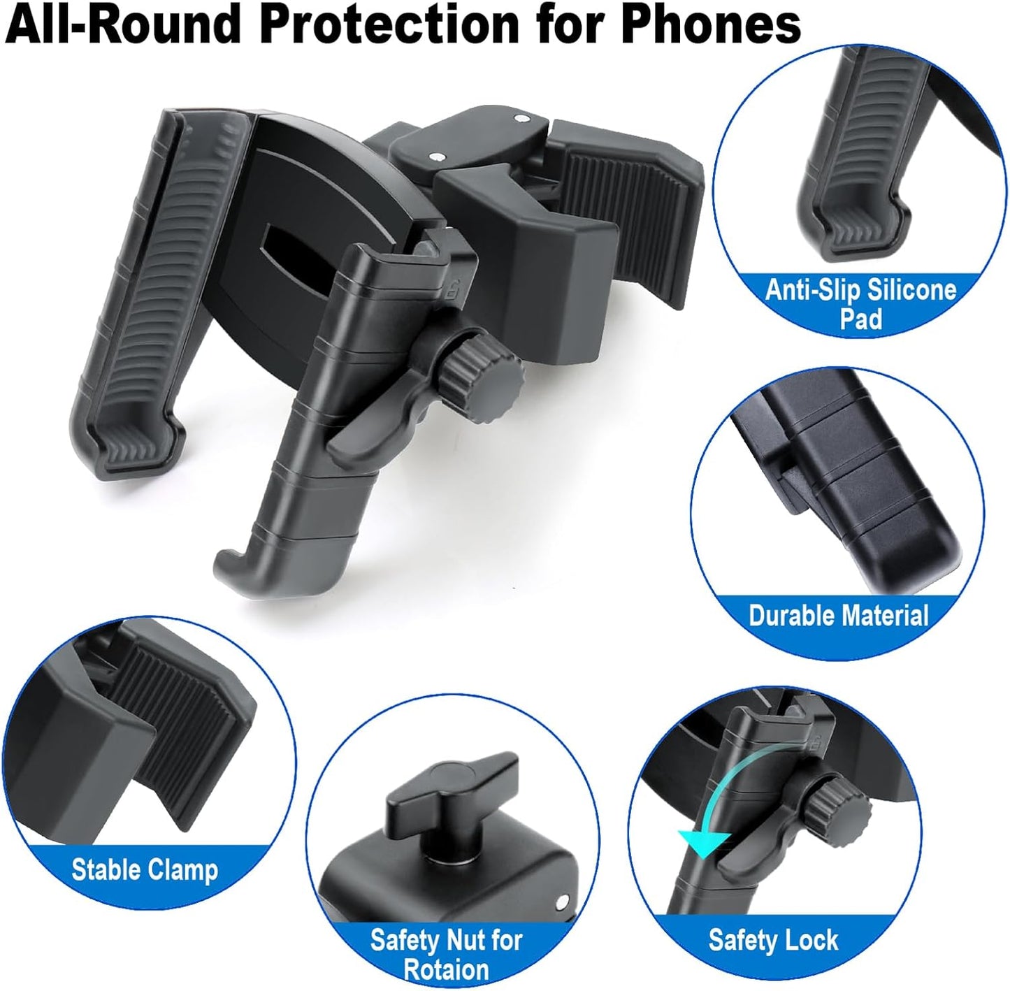 Golf Cart Phone Holder, Cell Phone Holder Mount Compatible with EZGO/Club Car/Yamaha, Universal Compatible with iPhone Galaxy Google Pixel, Golf Cart Accessories Fit for Smart Phones, Black