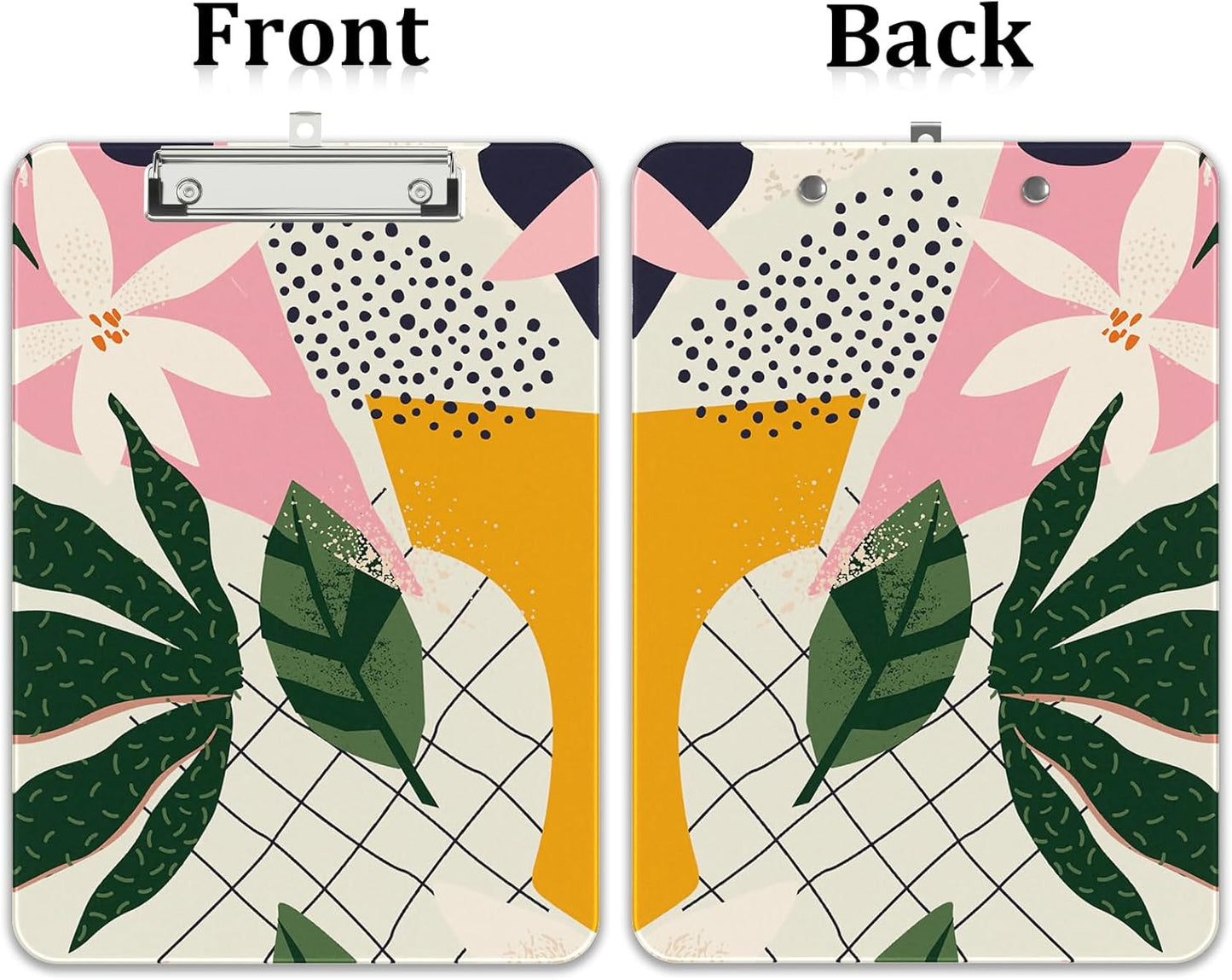 Rimilak Plastic Clipboards with Metal Clip, A4 Letter Size 9 x 12.5 in, Office Decorative for Students Women Men and Kids, Cute Custom Pattern, Abstract Leaves