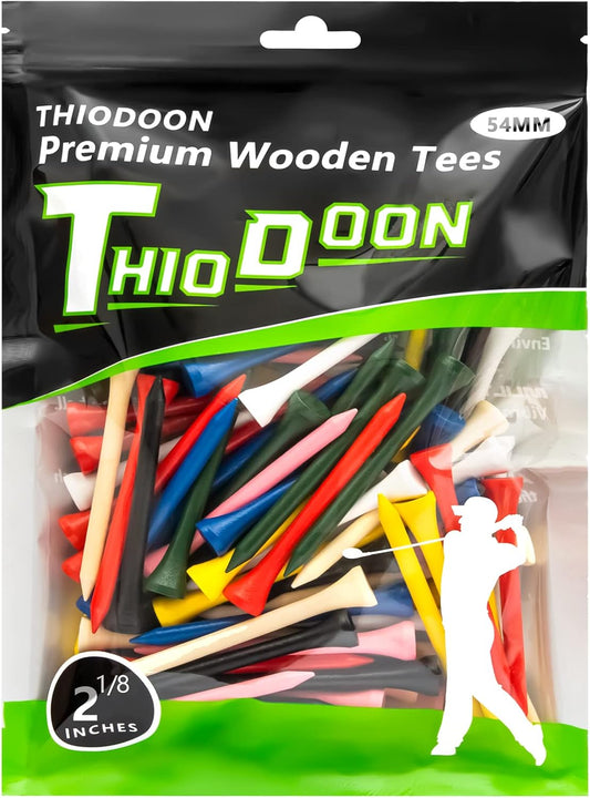 THIODOON Golf Tees Professional Natural Wood Golf Tees Pack of 100, Golfing Tees Multiple Colors Size 3-1/4 inch, 2-3/4 inch or 2-1/8 inch, Tall Golf Tees Bulk Reduce Side Spin and Friction