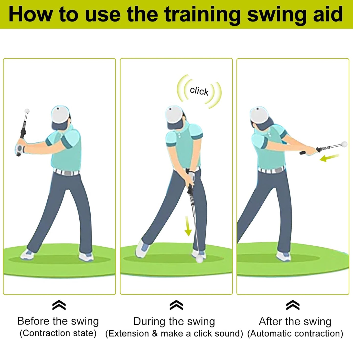 Retractable Golf Swing Aid for Golf Speed Training, Rhythm Click Golf Swing Trainer for Indoor Golf Practice & Outdoor Warm Up, Golf Grip Trainer for Improving Hitting Strength & Tempo