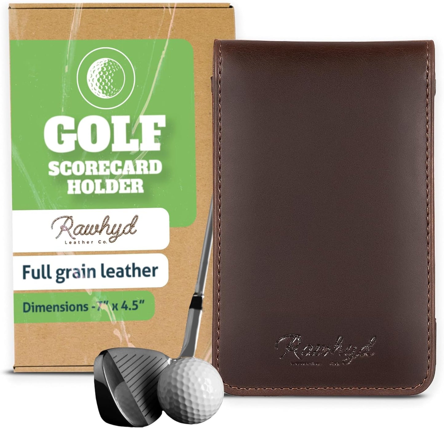 Refillable Golf Scorecard Holder–Full Grain Leather Golf Yardage Book Cover w/Golf Scorecard Book, Pencil Holder & Card Slot–Great Gift for Golfers-Unique Golf Gifts for Men & Women(Pen not included)