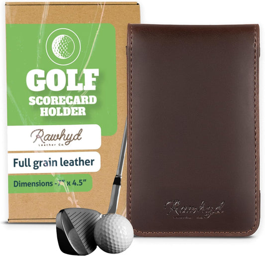 Refillable Golf Scorecard Holder–Full Grain Leather Golf Yardage Book Cover w/Golf Scorecard Book, Pencil Holder & Card Slot–Great Gift for Golfers-Unique Golf Gifts for Men & Women(Pen not included)