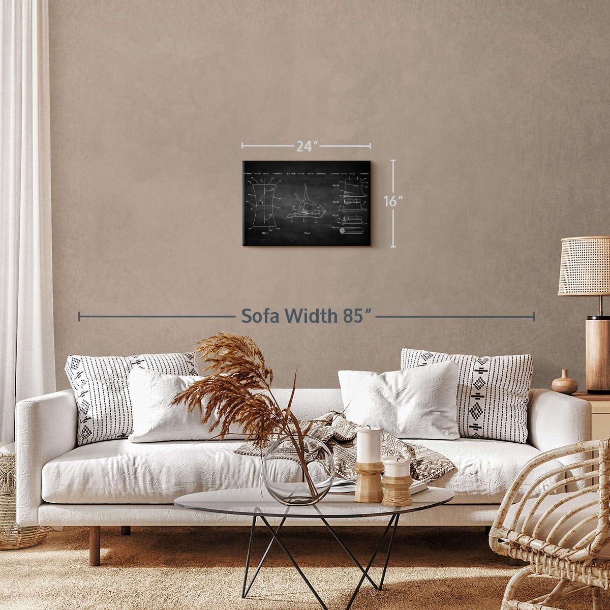 ElephantStock Exercise Mat BW Patent Wall Art - Horizontal Wrapped Canvas - 1-Piece Living Room Wall Decor - Digital Art Patent Canvas Print - Black and White Decor - 24" X 16"