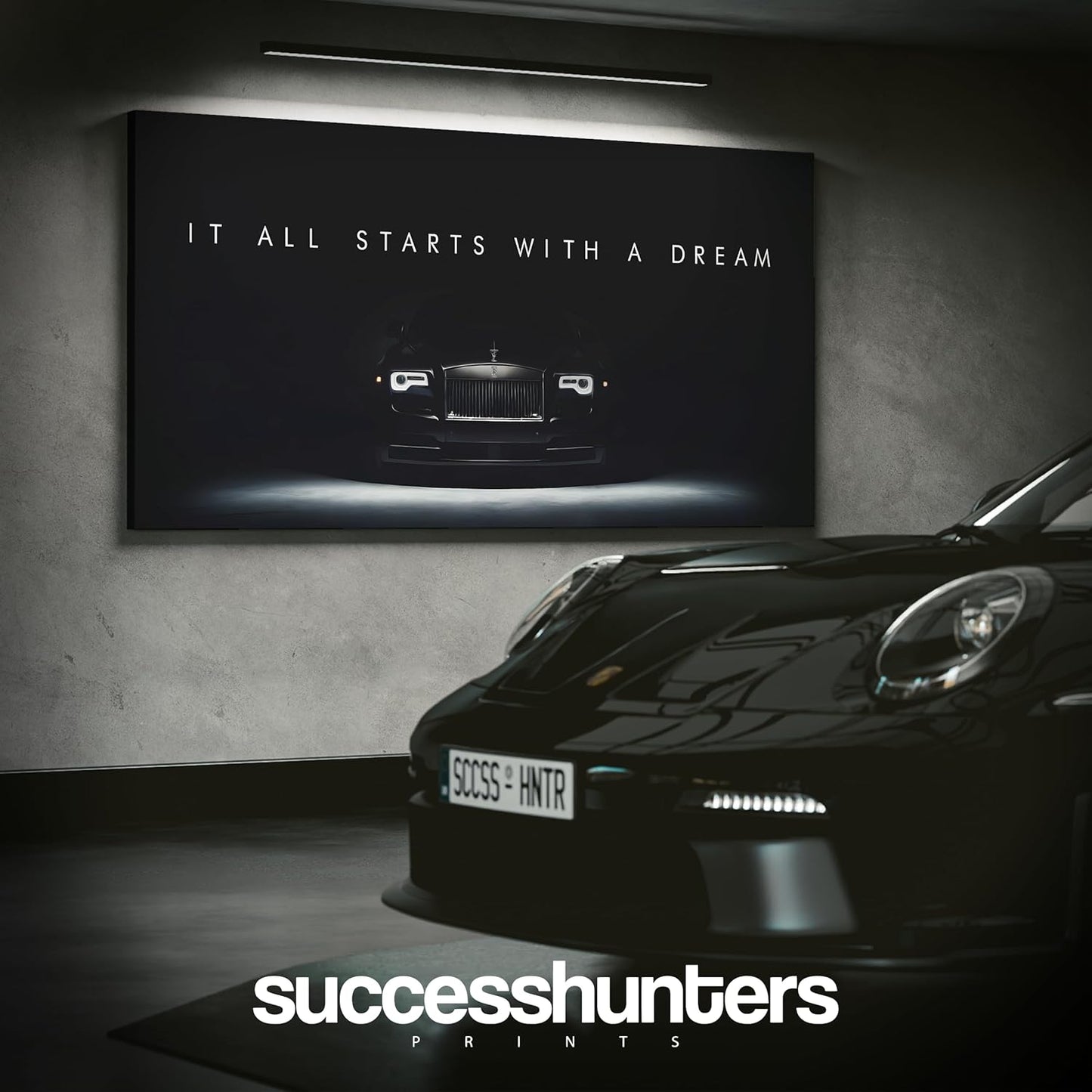 Motivational Wall Art for Office, Super Car Art Canvas, Inspirational Automotive Decor for Rolls Royce Sportscar Lovers, Motivational Wall Decor for Office and Home, Inspiring Car Poster (40 X 20 in)