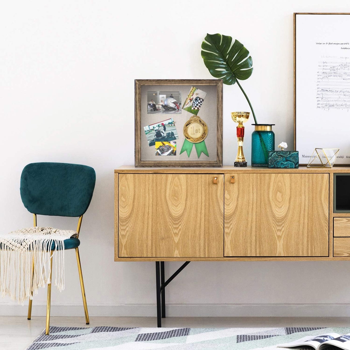 Love-KANKEI Shadow Box Frame 11x11 Shadow Box Display Case with Linen Back Rustic Wood Memory Box for Awards Medals Photos Gift Carbonized Black