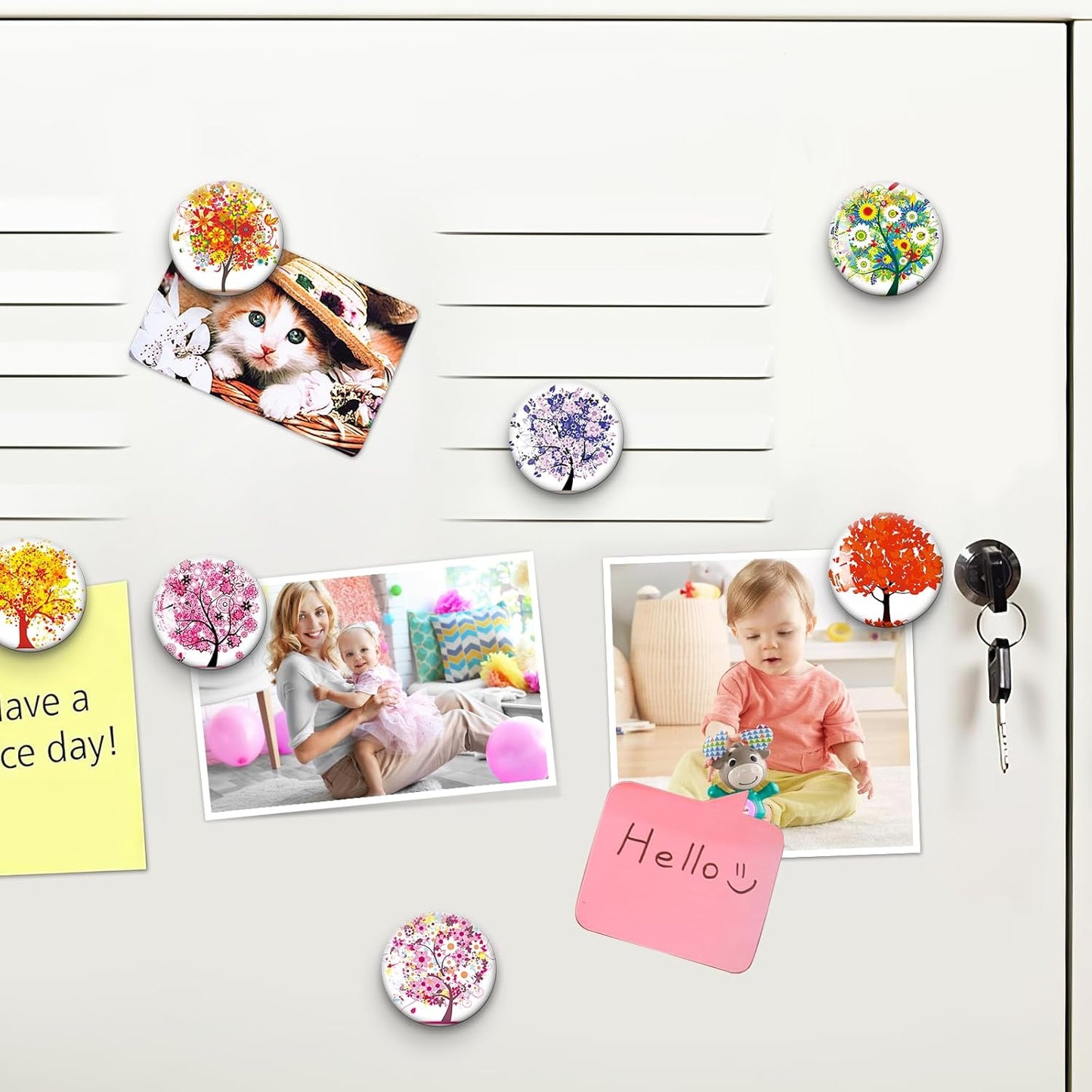 MORCART 16PCS Refrigerator Magnets, Cute Tree Fridge Magnets of Life Locker Whiteboard Decorative Magnetic Board Cabinets Classroom Office Cubicle School