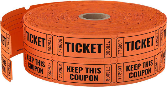 2000 Methdic Orange Raffle Tickets (4 Color Selection), Double Roll, Ticket for Events, Entry, Class Reward, Fundraiser & Prizes
