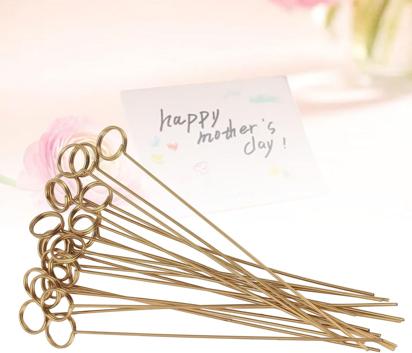50Pcs Gold Metal Wire Card Holder, 6in Photo Memo Clips, Reusable Floral Picks Clips for Wedding Party Birthday Cake, Place Card Holder for Flower Arrangement (Round)