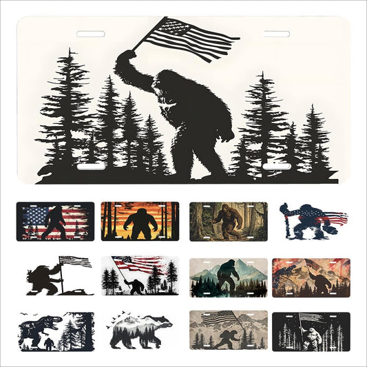 Custom Front License Plate for Car Designs Bigfoot Stainless License Plate Cover Holder for Men Women Metal Aluminum Decorative Accessory Vanity Tag Standard 6 X 12 inch (4 Holes)